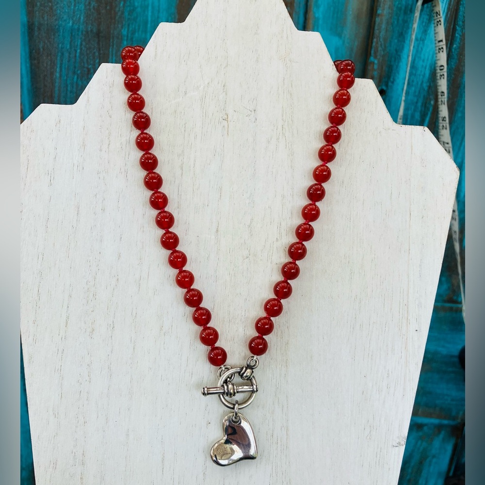 Sterling Silver Carnelian Necklace Heart Charm 17”